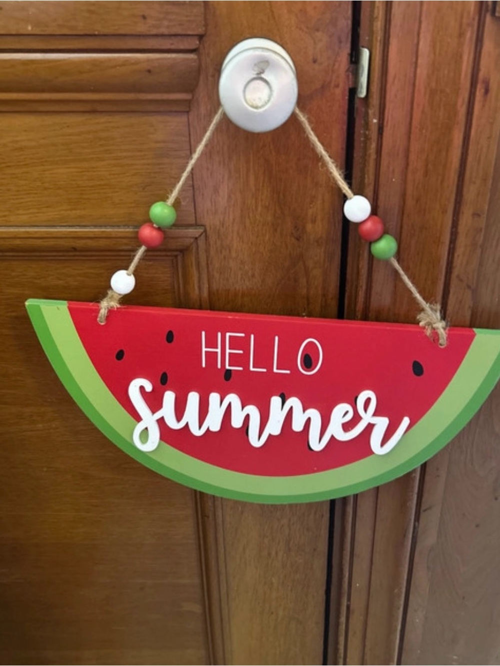 Hello Summer Watermelon Hanging Sign - Red & Green